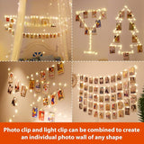 40FT Photo Clip Fairy Lights 120 LED Warm White String Lights with 52 Clear Clips 12 Hooks USB Powered 8 Modes Timer for Bedroom Wedding Party Decor