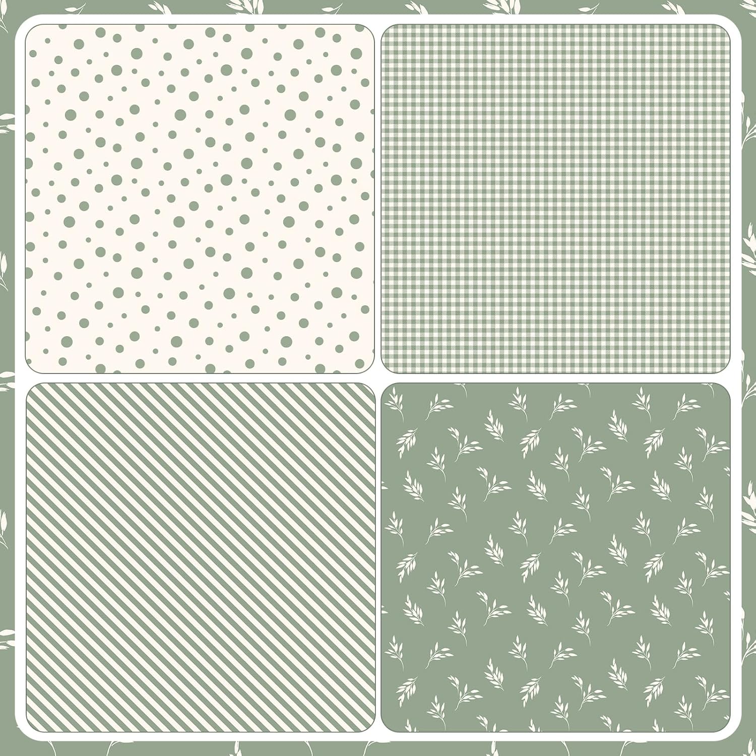 Sage Green Gift Wrapping Paper Rolls Baby Shower Wrapping Paper With Stripe Polka Dot Check Beige Leaves Design For Wedding Anniversaries Birthday - 4 Rolls - 17 In X 120 In(10Ft) Per Roll