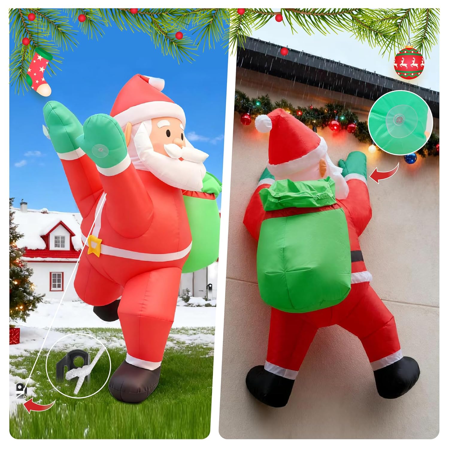 4Ft Christmas Inflatable Santa Claus Outdoor Decorations Built-In Bright Leds, Xmas Santa Carrying Present Sack, For Win
