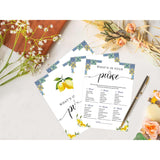 Blue Tiles And Lemons What'S In Your Purse Game For 30 Guests With Game Cards, Lemons Bridal Shower Game, Modern Bridal Shower Decorations, Wedding Shower Or Bachelorette Party Supplies - 02