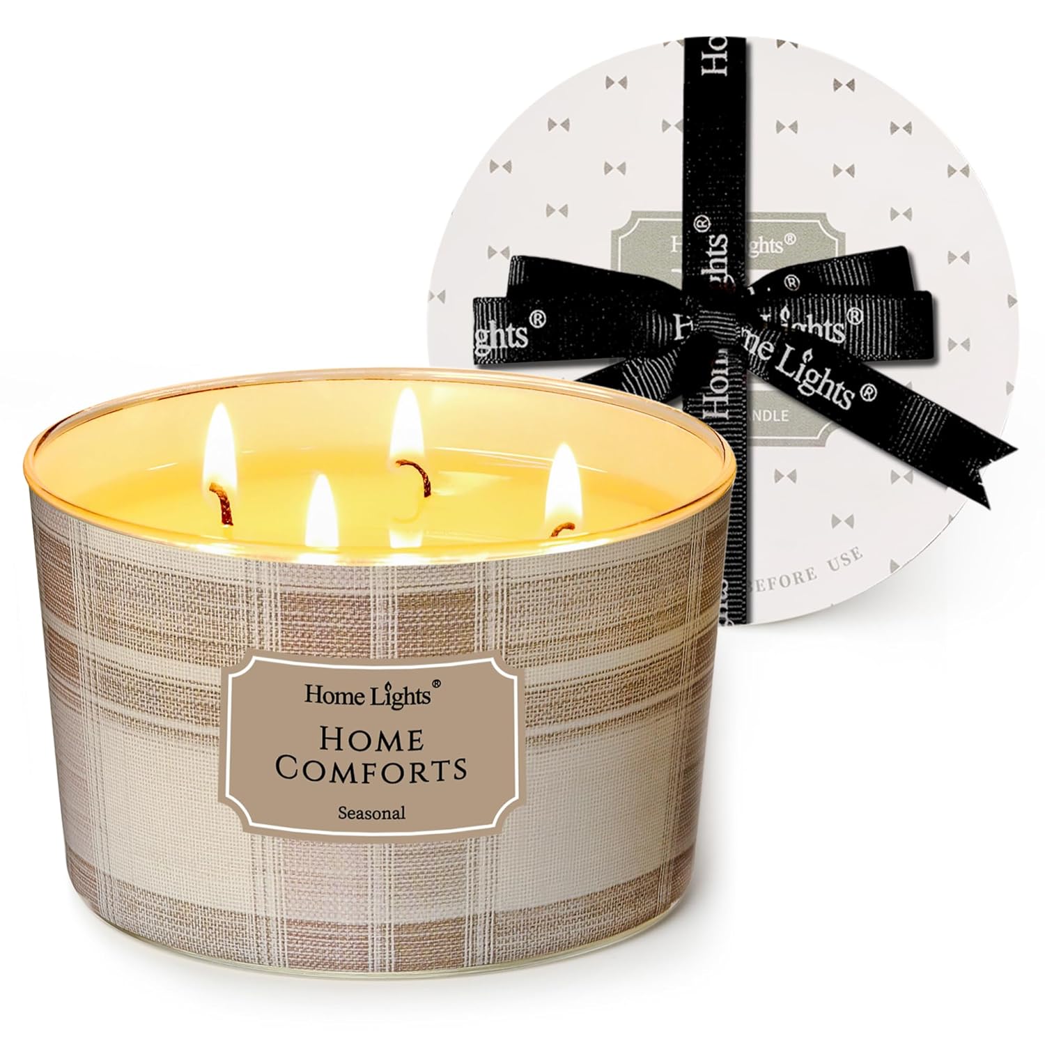 Homelights Home Comforts Scented Candles | 18Oz Soy Candles Rustic Modern 4-Wick Large Candle Jars | Ideal Candle Gifts For Events, Home Decor Stress, Relief & Relaxation