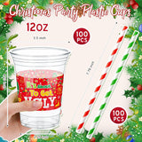 100 Pcs 12 Oz Christmas Ugly Sweater Plastic Cups With Straws Christmas Disposable Plastic Cups Winter Xmas Holiday Party Cup Bulk For Merry Christmas Party Supplies Xmas Party Decorations