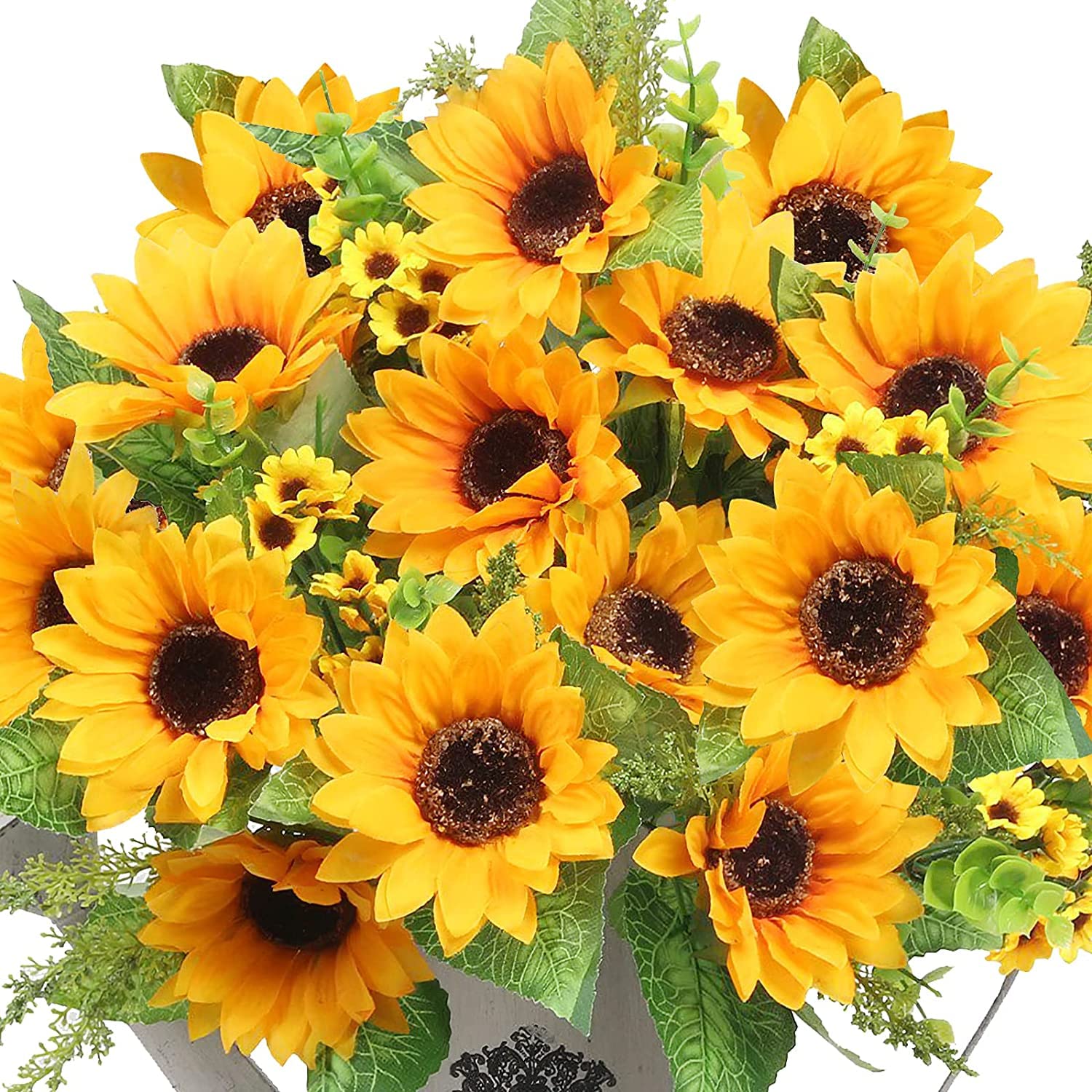Artificial Sunflower Bouquets,2 Bunches Fake Flowers For Outdoors Baby Shower Home Wedding Fall Decor, Bride Holding Flowers,Diy Garden Craft Art Decor