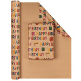 Birthday Wrapping Paper, Gift Wrapping Paper Roll, Kraft Wrapping Paper 17 Inch X 33 Feet, Colorful Happy Birthday Pattern For Boys Girls Kids, Great For Holiday, Party, Baby Shower