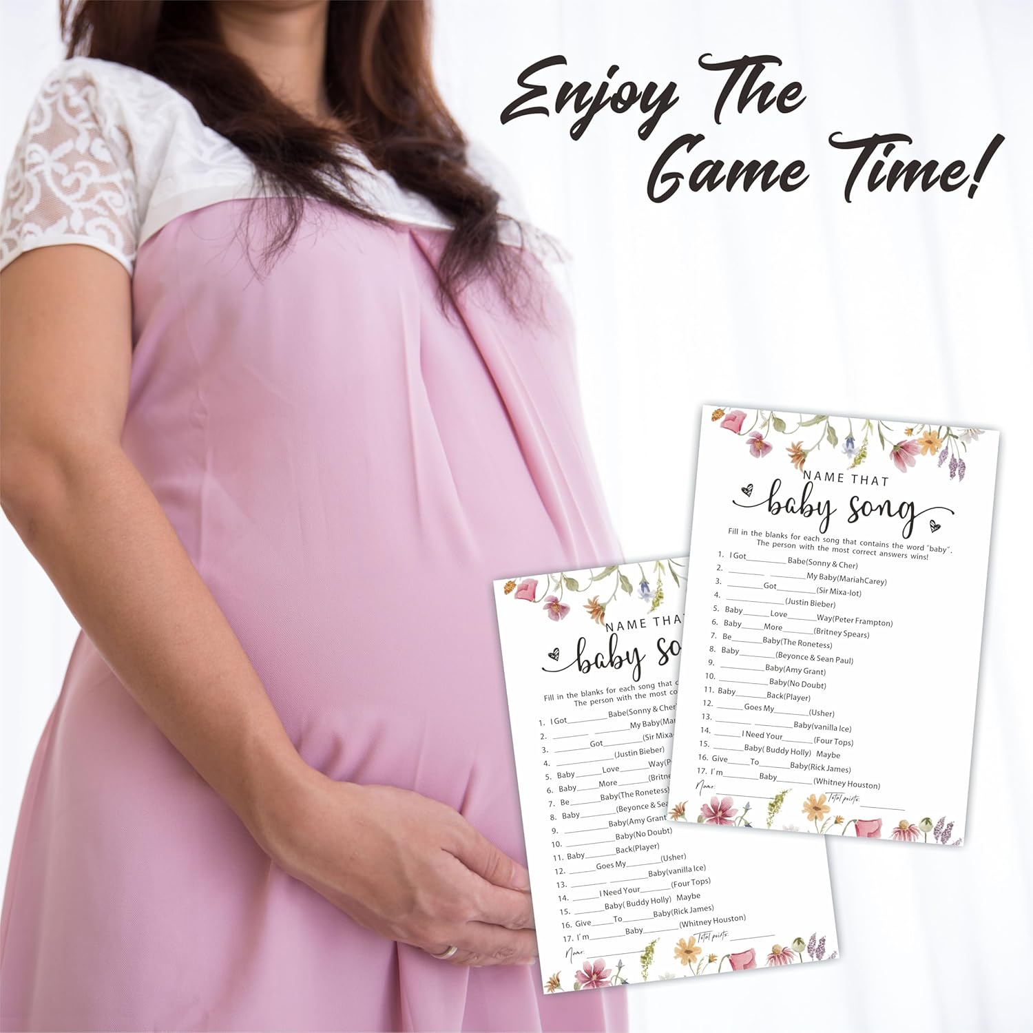 Baby Shower Party Games- Floral Watercolor Flower-Name That Baby Song Game For Guest-30 Game Card & 1 Answer Card-Wishes For Baby-Baby Announcement Gender Reveal Game Card 11