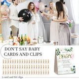 61 Pieces Don'T Say Baby Sign 5 X 7 Inch Baby Shower Games And 60 Mini Clothespins Shower Games For Guests Prizes With Pins For Gender Reveal Favors Party Decorations(Greenery Style)