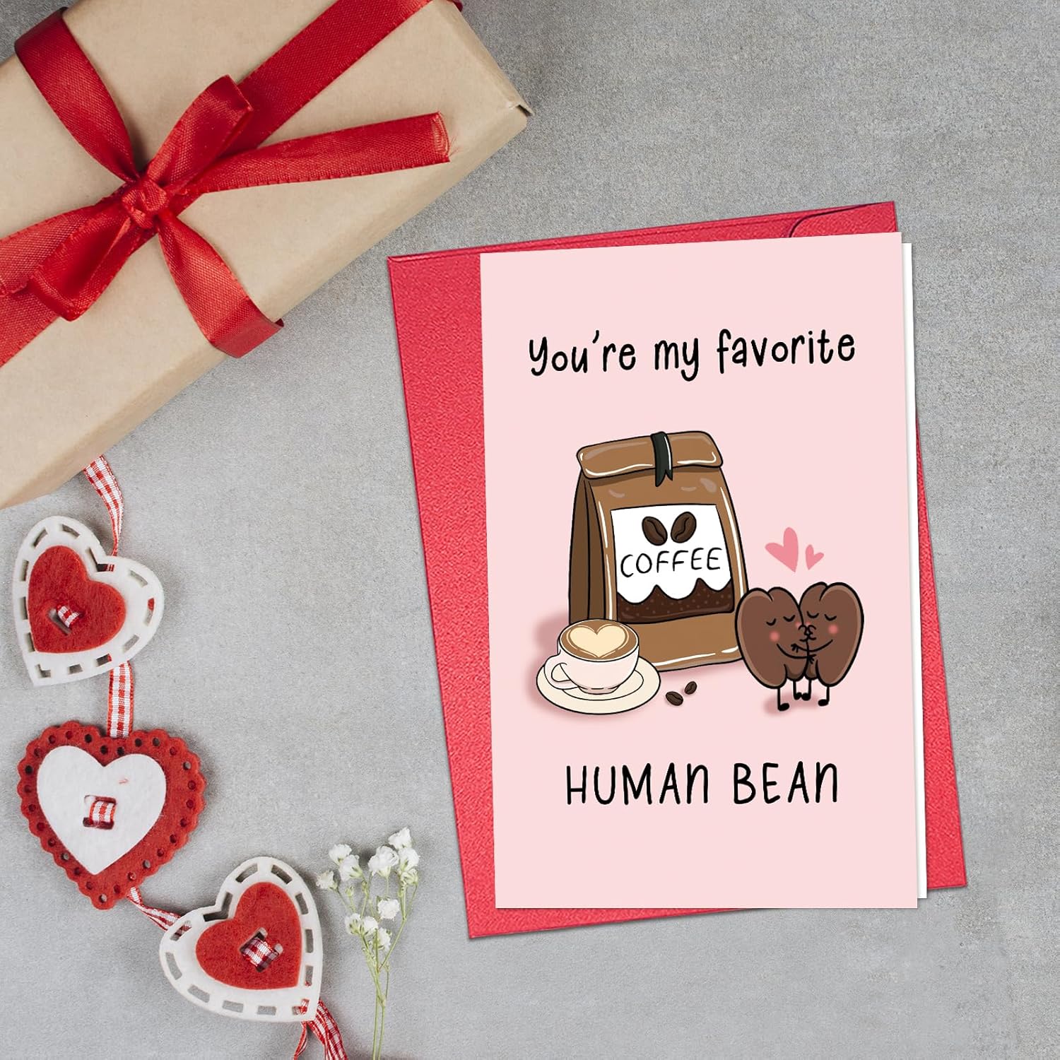 Funny Coffee Bean Valentines Day Card, Punny Anniversary Card For Husband Wife, Cute Birthday Cards For Him Her, You Are My Favorite Human Bean