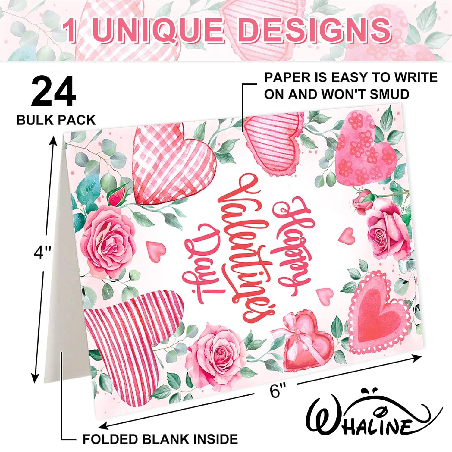 24 Pcs Valentine'S Day Greeting Cards Blank Note Cards With Envelopes And Stickers Pink Rose Heart Greeting Cards For Invitations Party Supplies, 4 X 6 Inch