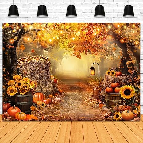 7x5ft Fall Autumn Photography Backdrop Forest Maple Leaves Pumpkins Thanksgiving Decor