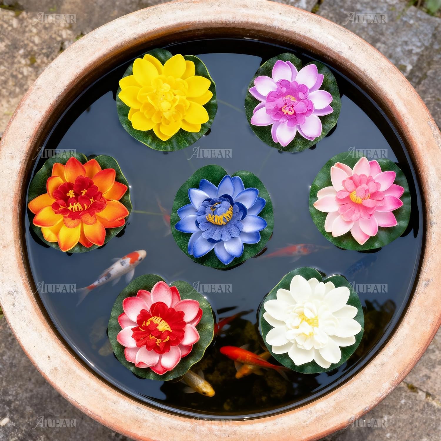 , 7 Pack Artificial Floating Foam Lotus Flowers Water Lily Pond Plants Home Garden Decoration 4" Dia