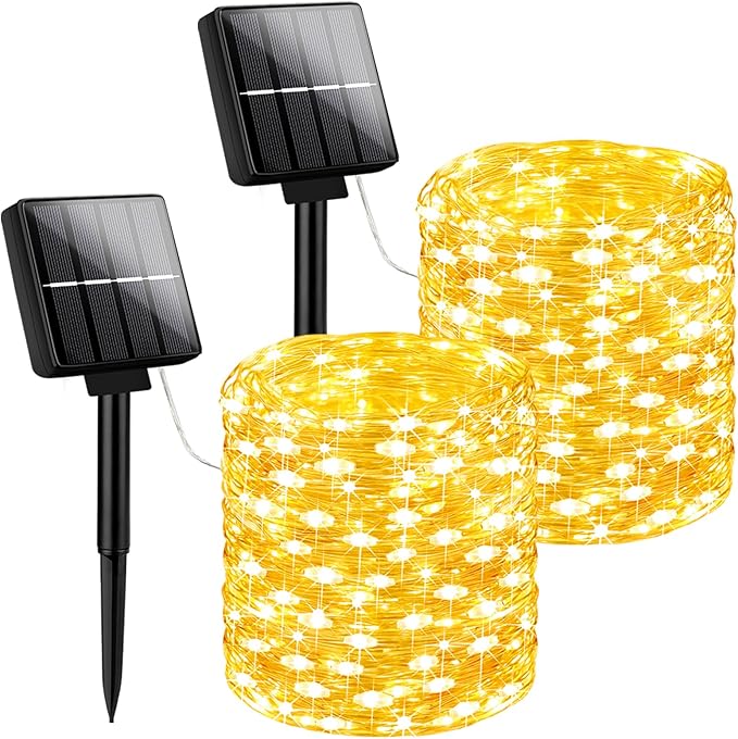 2 Pack Solar Fairy String Lights 80FT 200 LED Warm White Outdoor Waterproof Twinkle Lights with 8 Lighting Modes for Patio Garden Tree Party Holiday Decor