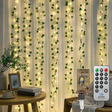 66FT Ivy Vine Fairy Lights Plug In 200 LED Warm White Leaf String Lights with Remote Connectable Waterproof for Bedroom Garden Party Wedding Decor
