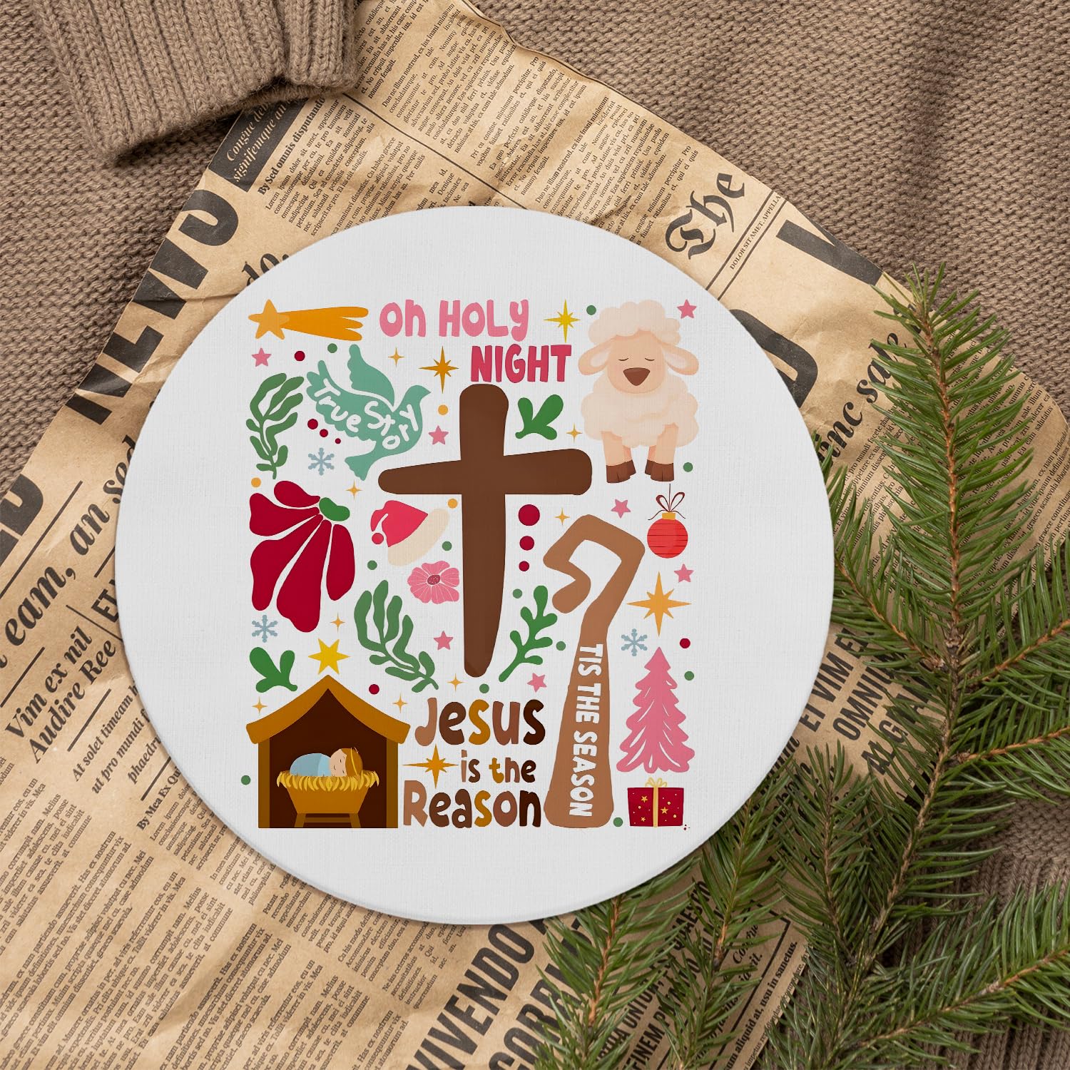 Christian Christmas Mouse Pad For Desk, O Holy Night Jesus Is The Reason Decor Mousepad For Desktop Home Office Dorm Computers Laptop, Religious Office Supplies Desk Accessories, 8.7X8.7 Inch