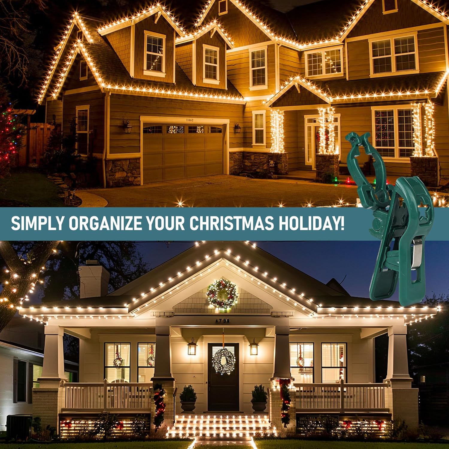 C7 C9 Christmas Lights Spring Clips, 100 Pack Universal Holiday Lights Quick Spring Clips, E12, E17 Shatterproof Weatherproof Clips For Outdoor Shingle Gutter Roof Fence