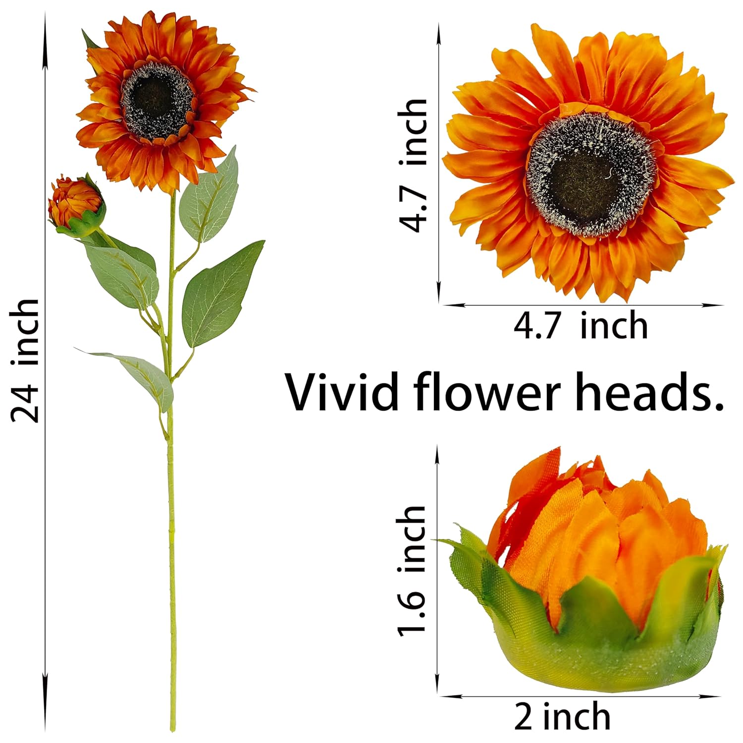 6Pcs Artificial Fake Faux Silk Sunflowers,Sun Flowers Home Decor,Orange Sunflowers Aritificial Flowers For Wedding Garden Vase Birthday Party Decor (6, Orange)