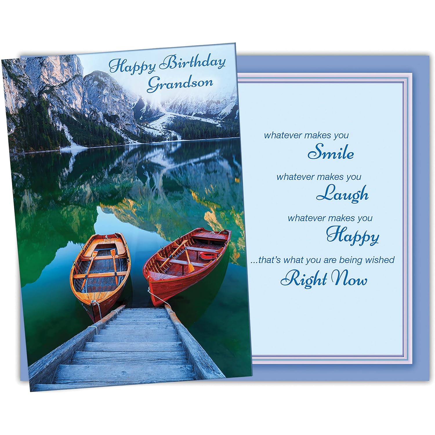 - Grandson Birthday Card - Large Card Opens To 10" X 7.75" - Made In Chicago - Vivid Photo Of Boats Docked On A Gorgeous Mountain Lake - Premium Envelope & Sturdy Mailer - 95737