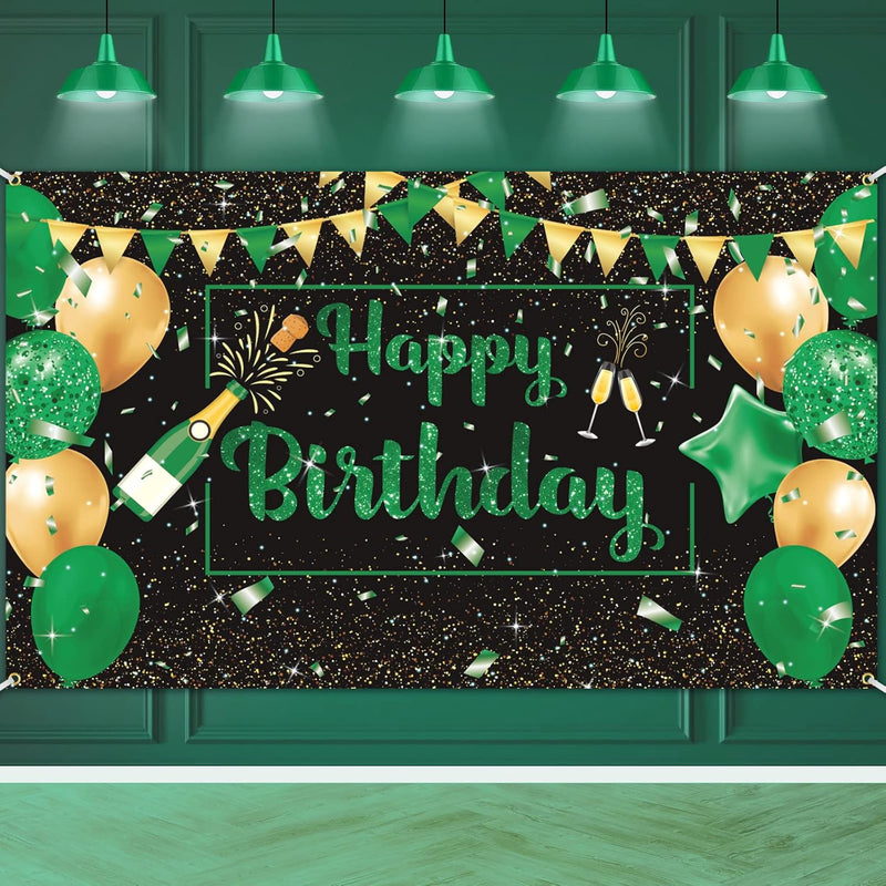 Green Black Gold Birthday Party Decoration Banner, Green Black Happy B