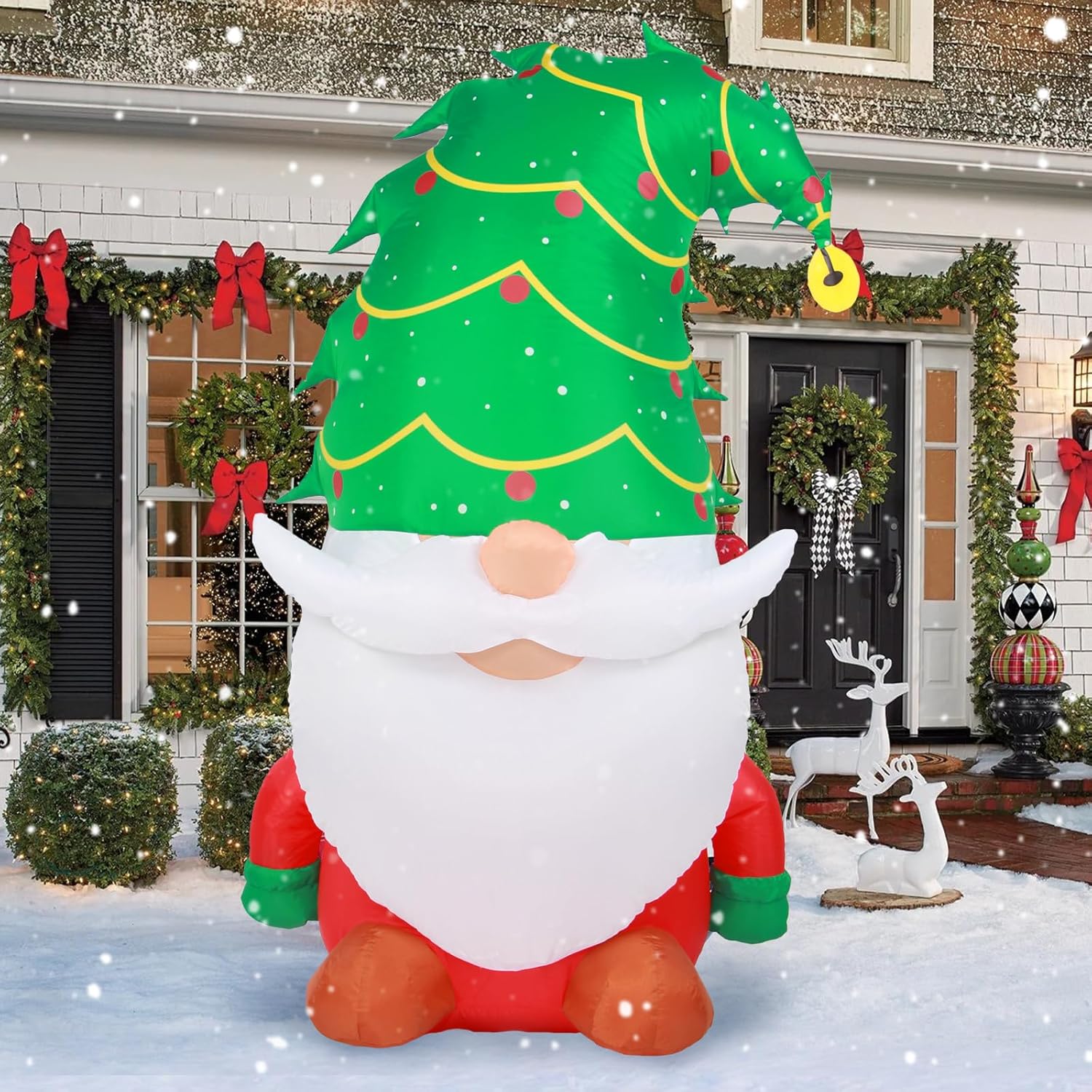 5 Ft Christmas Inflatable Outdoor Decorations, Inflatables Christmas Gnome Yard Decor With Christmas Tree Hat, Built-In