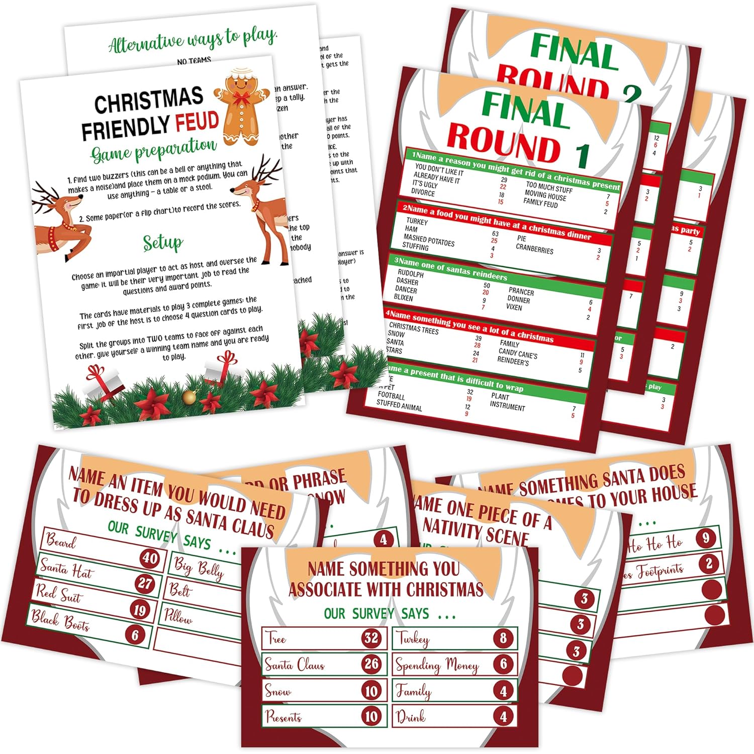 Christmas Friendly Feud Game, Friendly Feud Quiz, Baby Shower Game Cards For Adults, Family Activity, Feud Trivia Quiz, Games For Families Party Winter Party Supplies-Lp6