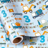 Blue Cartoon Cars & Trucks Birthday Wrapping Paper - 17" X 16.4Ft - 3Rd Birthday Boys