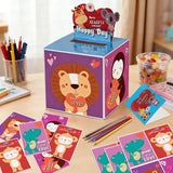 Kids Valentine Gift Cards And Box 7.9", Animal Valentines Day Cards Holder Mailbox For Kids School Classroom Exchange (1 Box, 32 Valentine Cards, 1 Teacher Card)