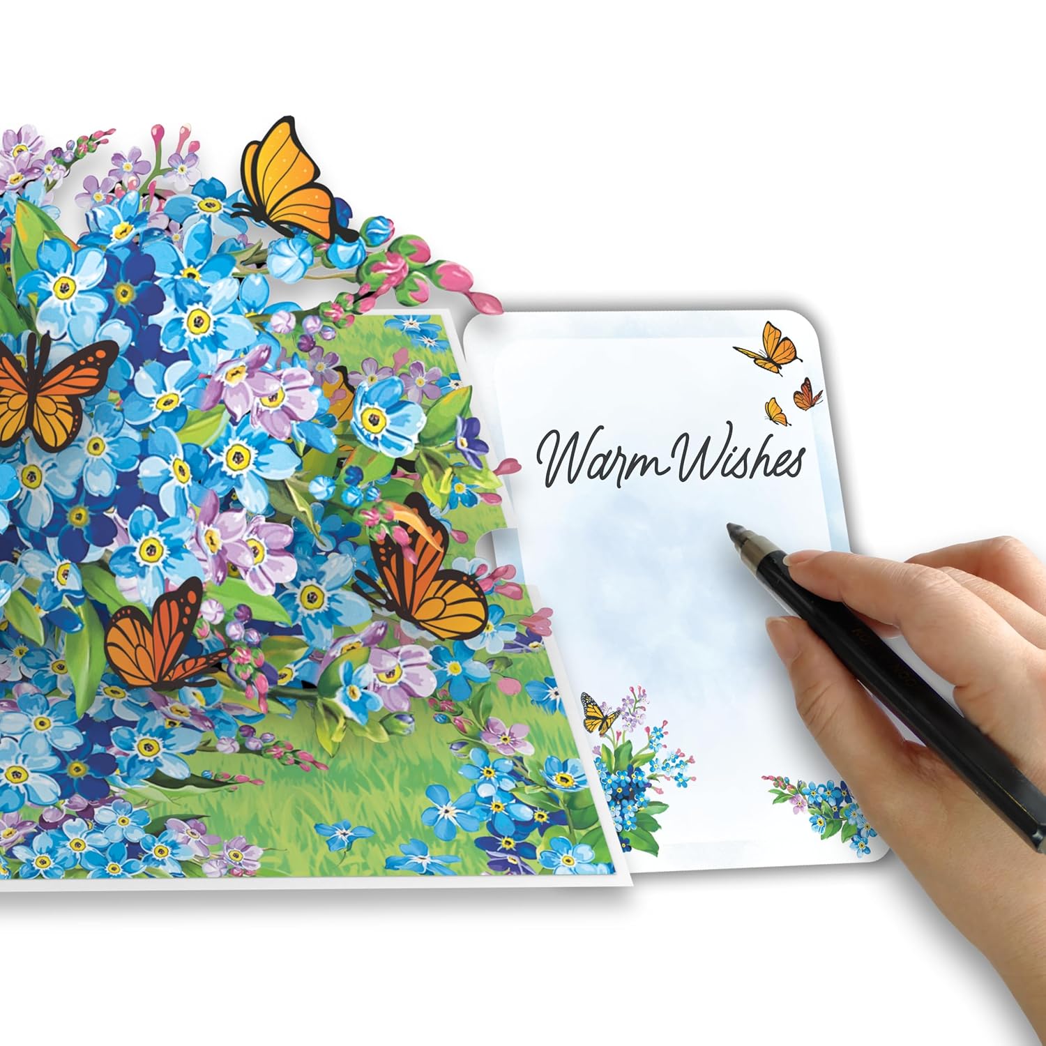 Stunning 3D Pop Up Flower Bouquet Card - Forget-Me-Nots & Monarch Butterflies In Bloom - Unique Pop Up Birthday Card For Women, Mom & Wife - 6"X8" With Envelope & Message Note - Perfect For Birthday, Get Well, Or Mother’S Day