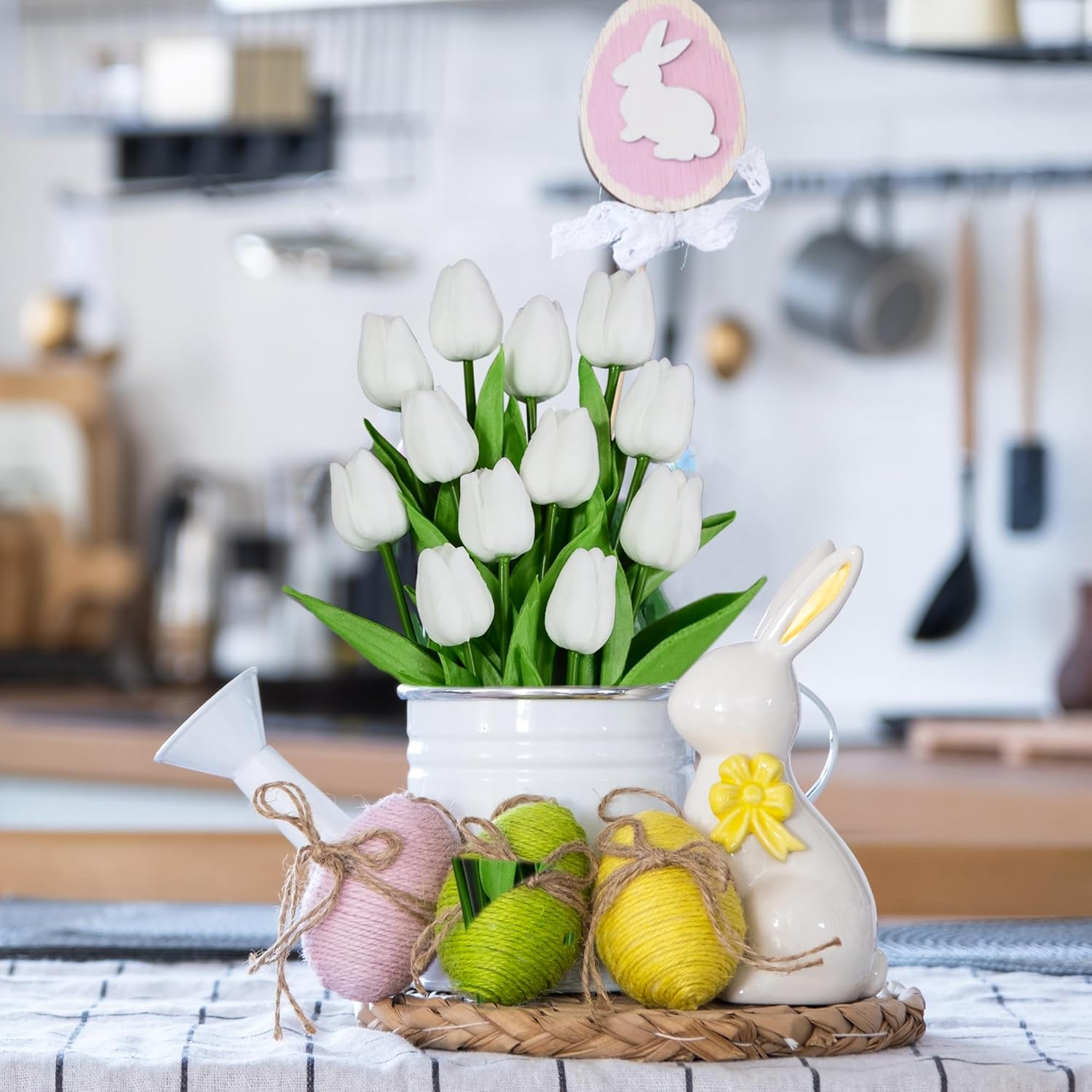 12Pcs White Tulips Artificial Flowers, 13.4" Artificial Pu Flowers Fake Tulips For Spring Mother'S Day Easter Valentine’S Day Gifts In Home Kitchen Wedding Dining Table Decorations