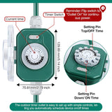 20 Ft Outdoor Extension Cord With Timer, Halloween Christmas Green Extension Cord, 16Awg Sjtw Cable With Weatherproof Covers For Christmas Lights Holiday Landscaping Decorations