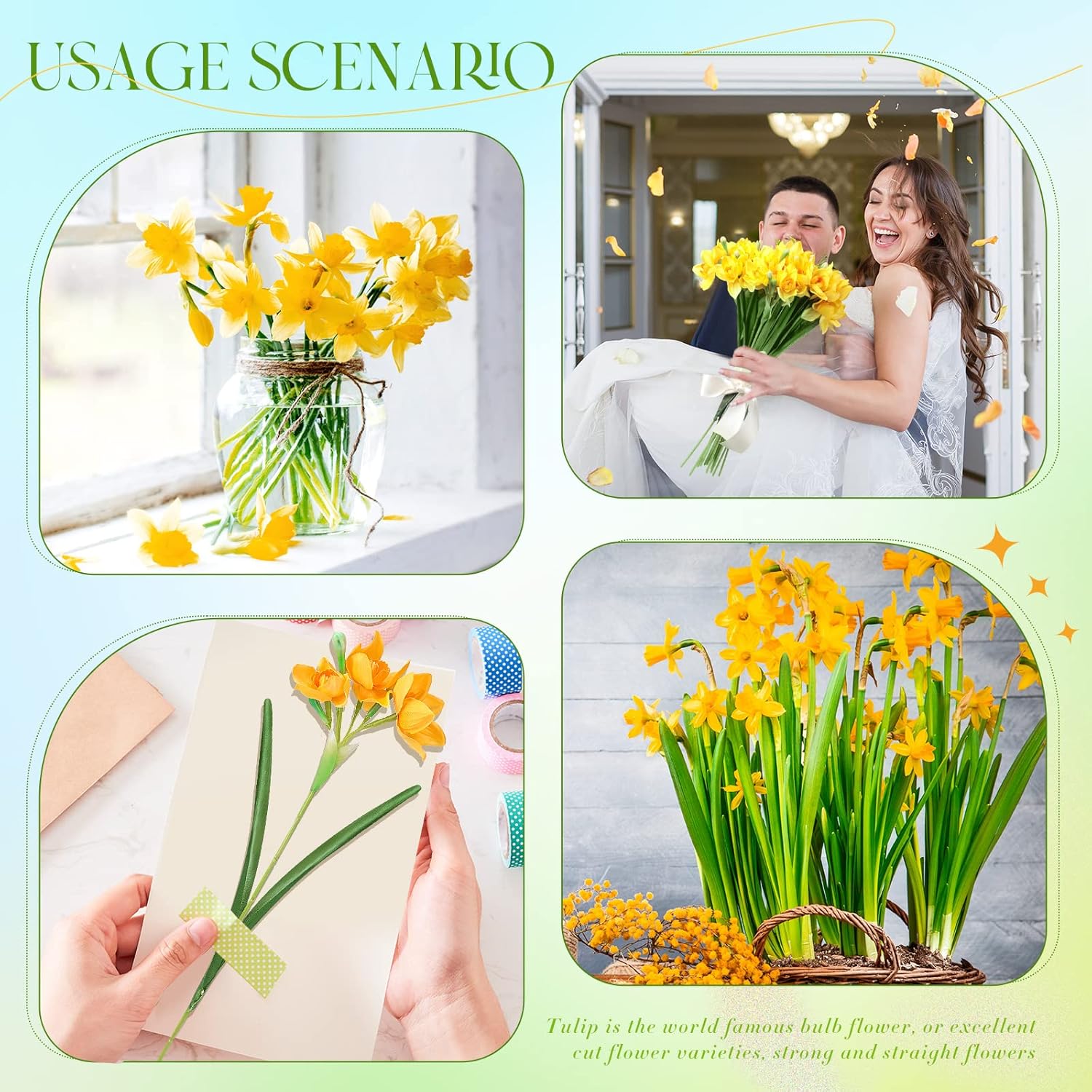 30 Pieces Artificial Daffodils Flowers 16.4 Inches Narcissus Spring Flower Faux Flowers For Home Decor Indoor Decorative Flowers Artificial Flowers For Home Garden Wedding Party (Yellow)
