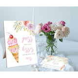 How Many Kisses Bridal Shower Game, 5X8 Pink Ice Cream Sign & 50 Cards, Wedding Decor, Wedding Shower Games For Bridal Shower, Engagement Party, Bachelorette Party Night,3