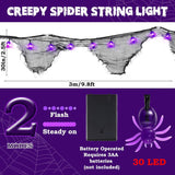 9.8 Ft Halloween Decorations Purple Spider Lights With Black Gauze 30 Led Battery Operated Fairy Lights For Patio Garden