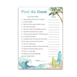 Surf Beach Theme — Find The Guest Baby Shower Game — Pack Of 25 — Baby On Board, Icebreaker Baby Shower Party Game, Blue Ocean Surfing, Gender Neutral Guess Who Came To The Party Game G940-Ftg