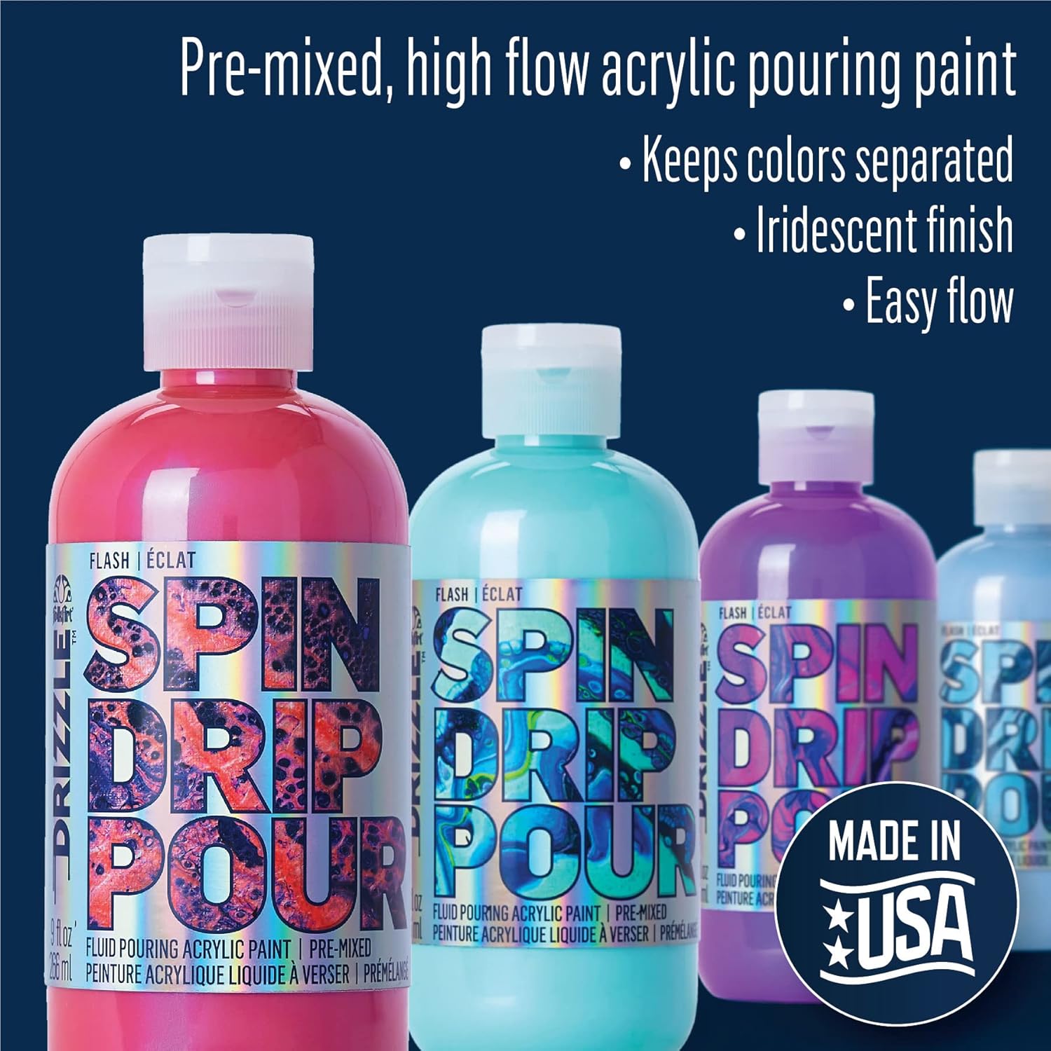 FolkArt Drizzle Flash Pre-Mixed Acrylic Pouring Paint, Opti-Mystic Flash 9 fl oz Premium Fluid Pouring Paint Perfect for Indoor & Outdoor Arts and Crafts Projects, 50404