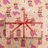 Dog Wrapping Paper Roll, Mini Roll, Playful Dog With Pink Bow Kraft Paper, Funny Cartoon Annimal Gift Wrap For Girls, Kids, Pet Lovers, Birthdays And More, 17 Inches X 16.4 Feet