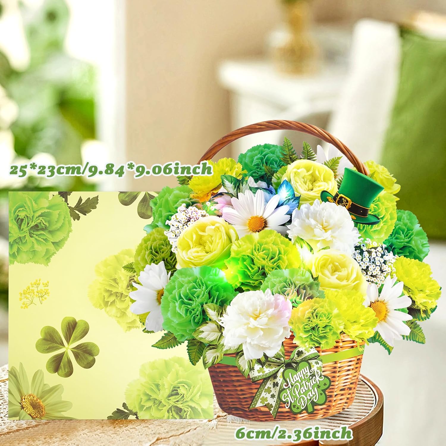 St Patricks Card, Green Card With Music And Lights, St Patricks Basket Gift For Women Kids Mom