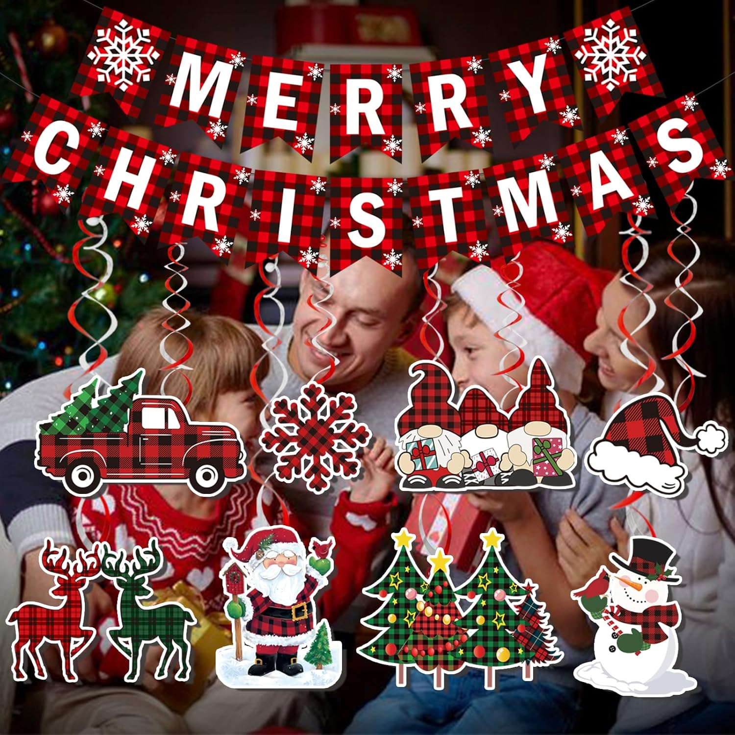 Buffalo Plaid Christmas Party Decorations Merry Christmas Banner Merry Christmas Decorations