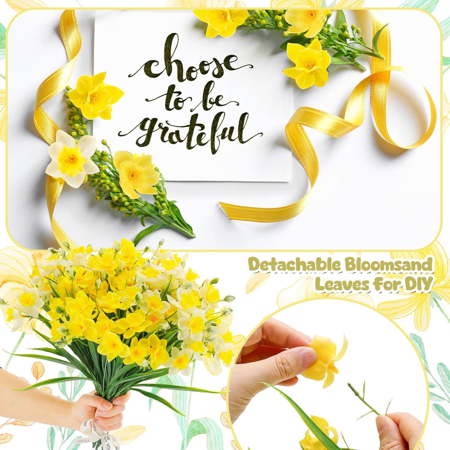 12 Pack Artificial Daffodils Fake Silk Narcissus Flowers Uv Resistant Indoor Outdoor Home Decor Realistic Yellow White Bouquet For Wedding Centerpiece