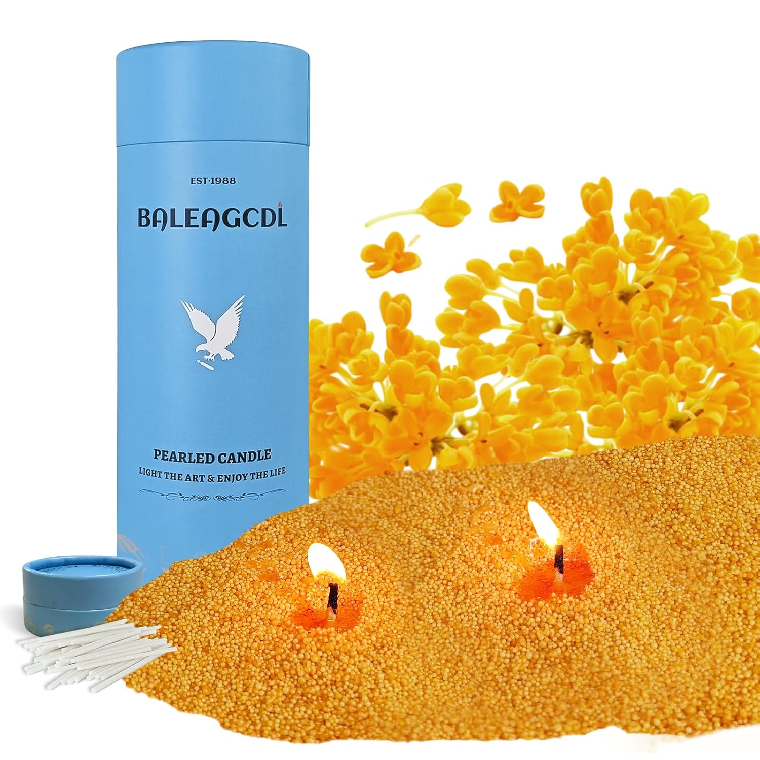 Pearled Candle 18Oz(1.1Lb) With 30 Cotton Wicks Amber Whispers Of Osmanthus - Long Lasting Powder Sand Wax Refillable Scented Candles Perfect For Home Decorative Diy