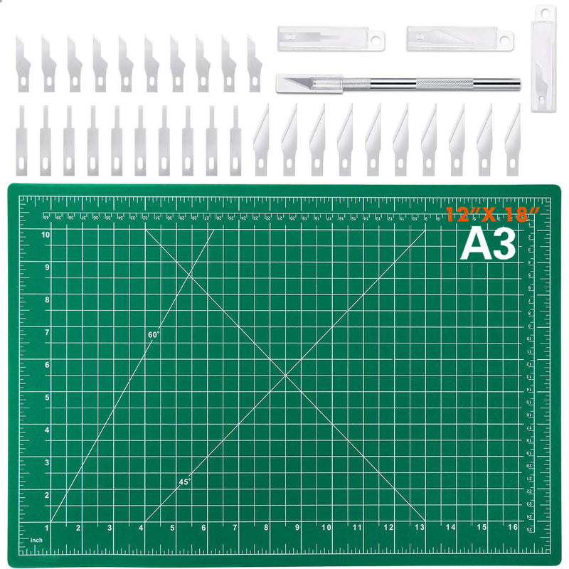 18" X 12" Self-Healing Cutting Mat And Craft Knife Kit With 30Pcs Hobby Blades