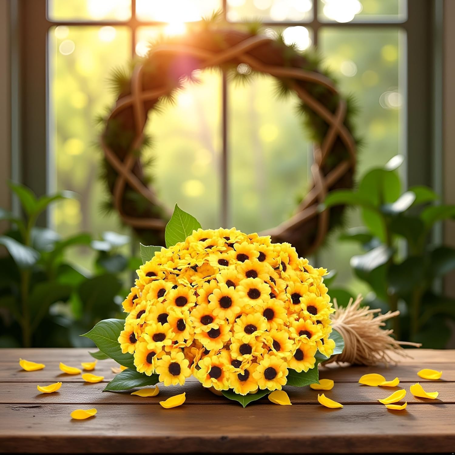 100Pcs Yellow Fashion Artificial Flower Heads Mini Fake Sunflower Decorative Fabric Flowers Craft Floral Embellishments For Wreaths Wedding Artificial Flowers