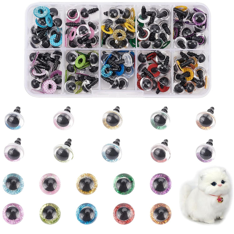 100Pcs Glitter Safety Eyes Glitter, 10Mm Round Eyes Amigurumi Craft Eyes With