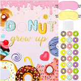 Pin The Donut On The Hook Party Game – Donut Birthday Party Decorations With 24 Stickers, Blindfolds & Large Poster, Fun Party Favor For Kids, Girls, Boys & Doughnut Themed Celebrations