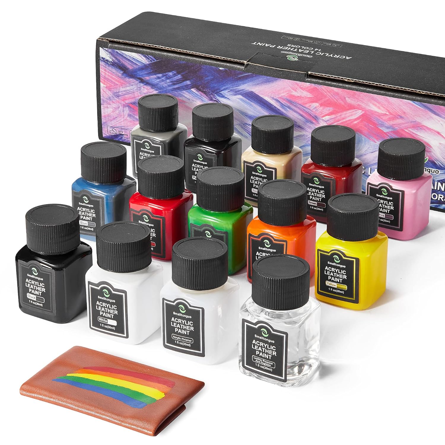 14 Original Colors Acrylic Leather Paint Kit For Shoes, Sneaker, Couches, Bags, Car Seat, Acrylic Leather Dye Set With Leather Preparer And Deglazer(Each Bottle 30Ml)