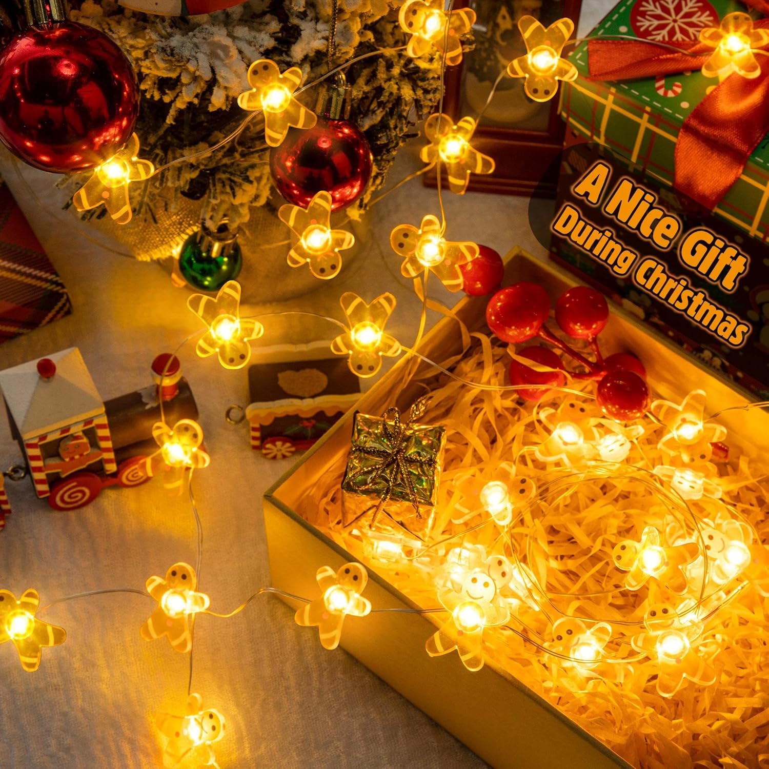 1 Pack Christmas Gingerbread Man String Lights, Indoor Xmas String Light, Waterproof Christmas Usb Battery Powered Led,