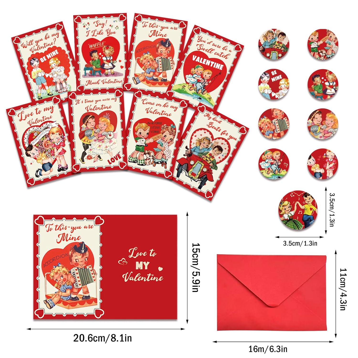 24 Pack Vintage Valentine'S Day Cards Kit With 8 Designs Retro Cute Style Kids Blank Greeting Note Cards Stickers And Red Envelopes For Valentine'S Gifts Exchange School Classroom Prize
