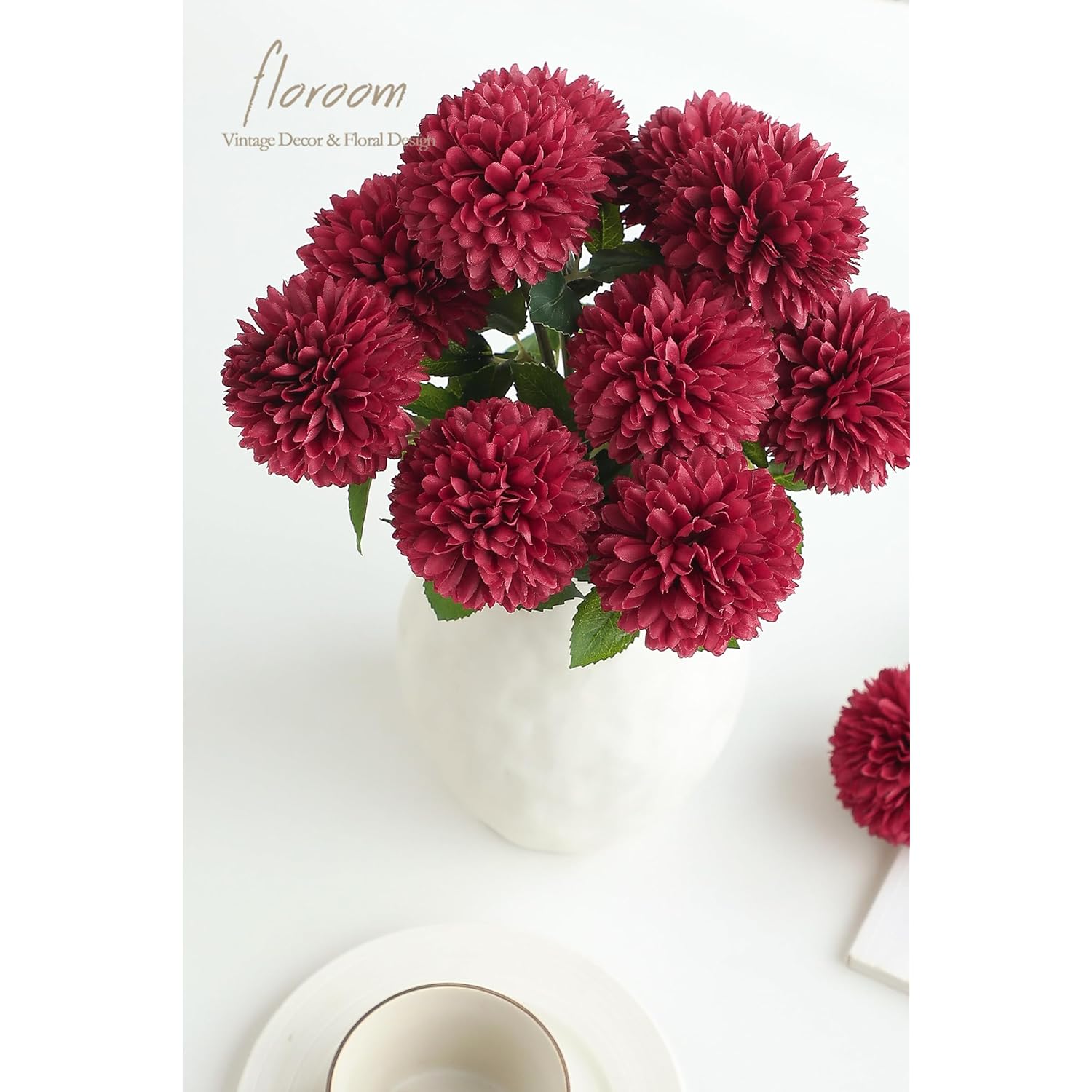12Pcs Burgundy Faux Silk Mums Artificial Flowers Bulk Fake Chrysanthemums With Stems For Diy Wedding Table Centerpieces Floral Arrangements Vase Fillers Home Decorations
