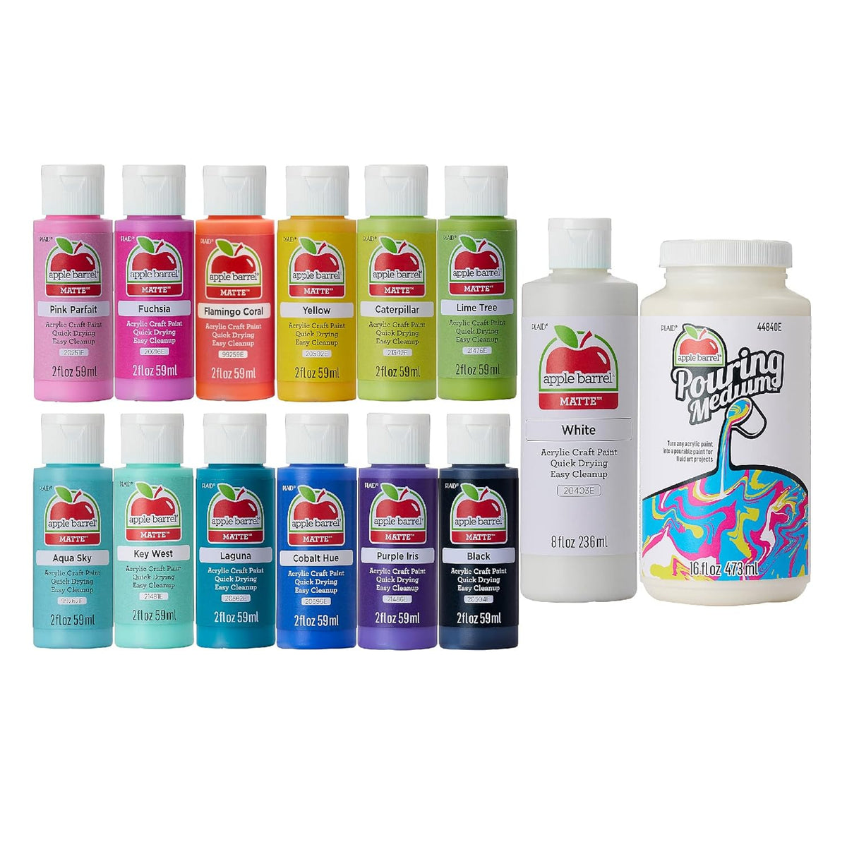 Apple Barrel PROMOABP22, 14 Piece Acrylic Set Featuring 13 Paints and 1 Pouring Medium, Multi, 16 Ounces