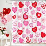 Valentines Shower Curtain Cute Love Pink Hearts Shower Curtain For Valentines Day Decorations Waterproof Romantic Sweetheart Bathroom Decor Curtain, 72 X 72 Inch