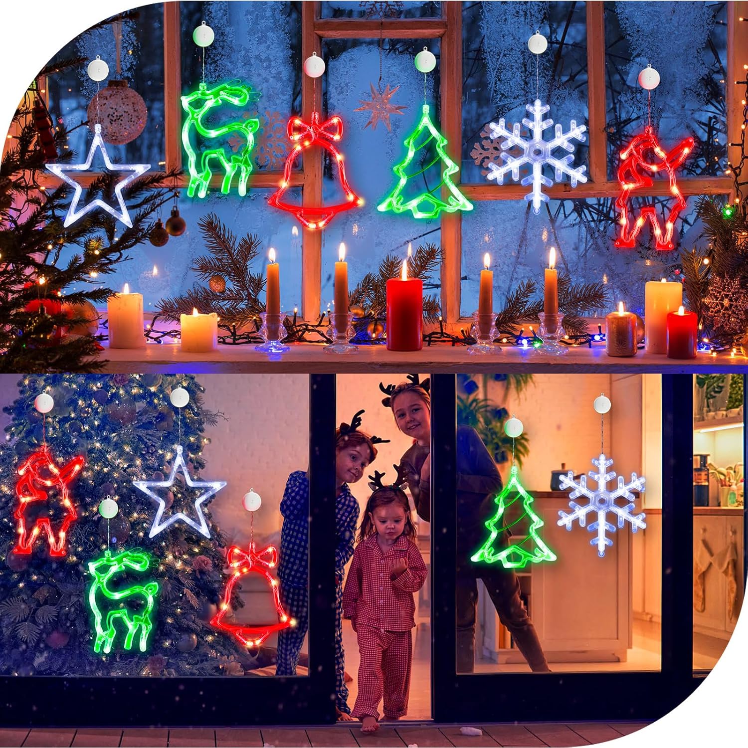 6 Pcs Christmas Window Lights Battery Operated Christmas Indoor Window Lights Decor With Suction Cup Bell Elk Santa Clau