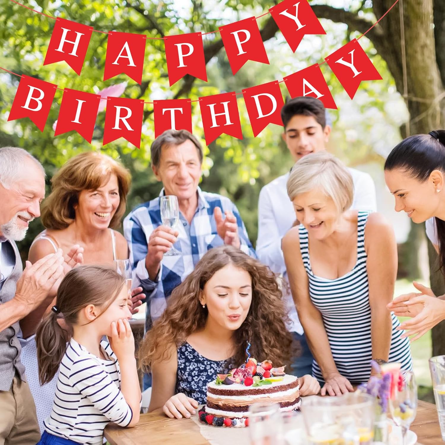 Red Happy Birthday Banner Bunting Sign, Garland Tea Party Decorations, Christmas Thanksgiving Party Supplies For Kids And Adults